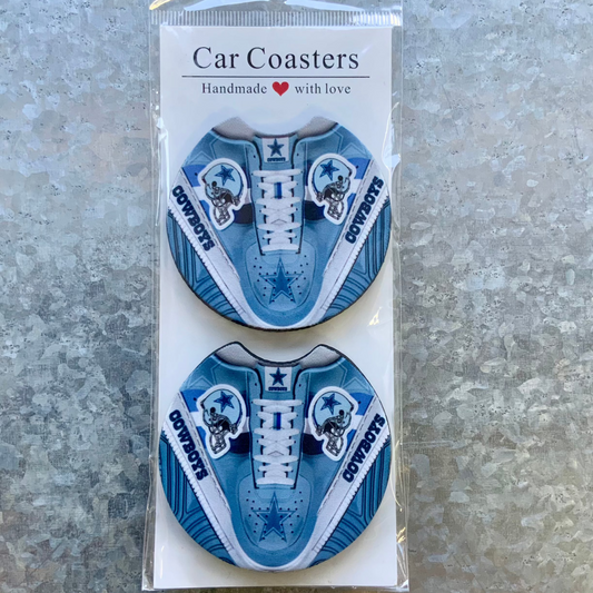 Light Blue Cowboys Shoe Car Coaster Set