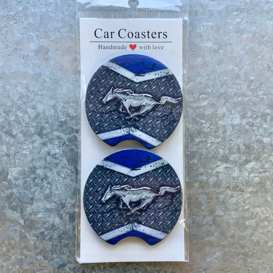 Mustang Blue Car Coaster Set