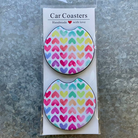 Rainbow Hearts Car Coaster Set-RTS