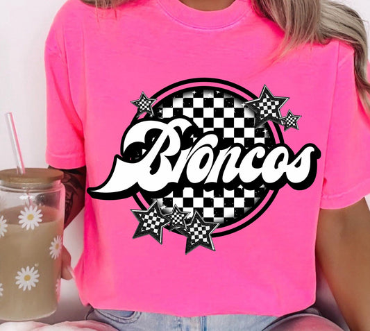 Broncos Checker & Stars Design T-Shirt