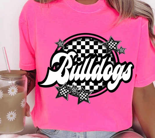 Bulldogs Checker & Stars Design T-Shirt