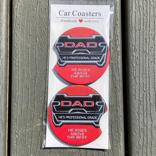 Dad He Rises Above the Rest Car Coaster Set