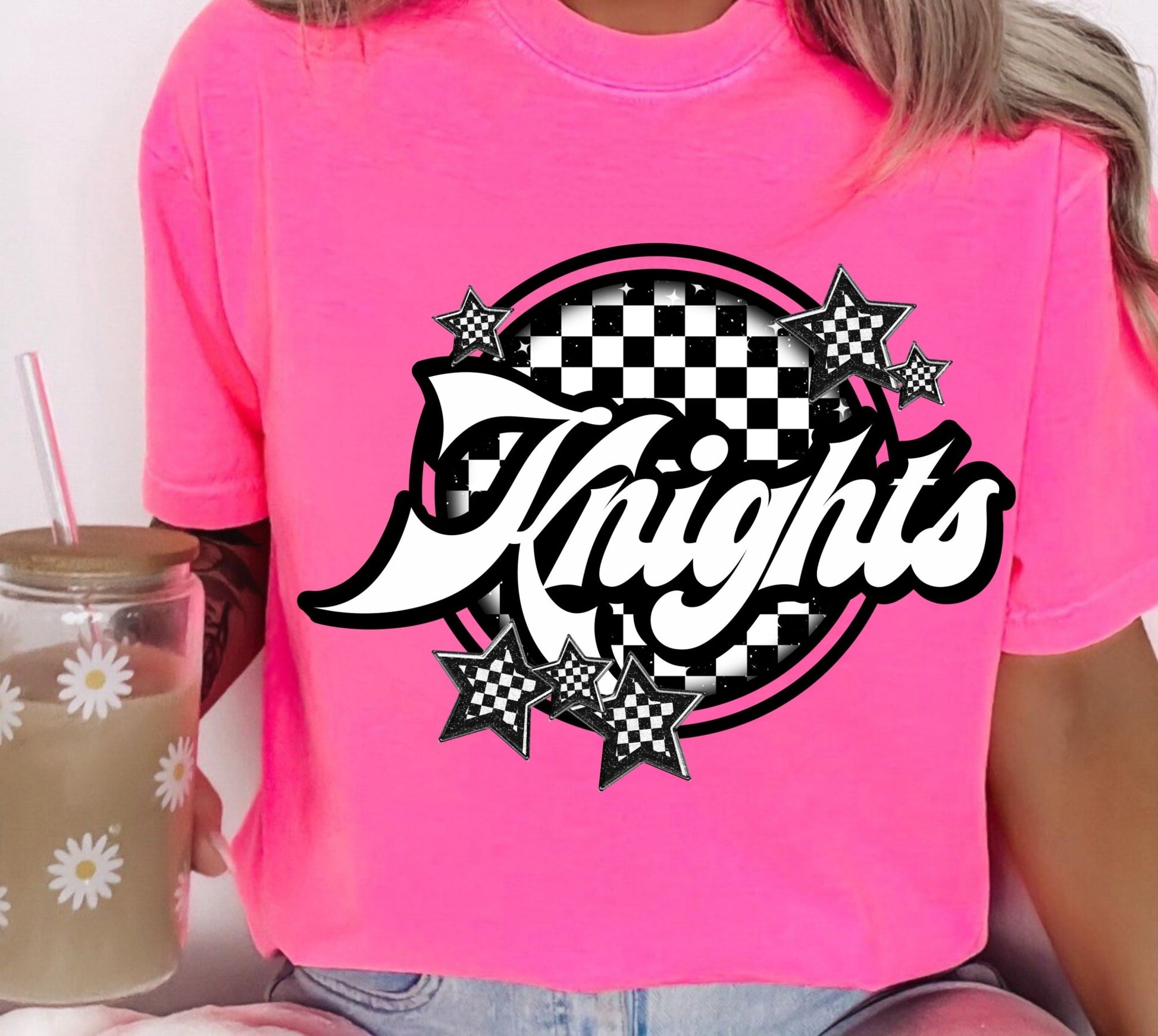 Knights Checker & Stars Design T-Shirt