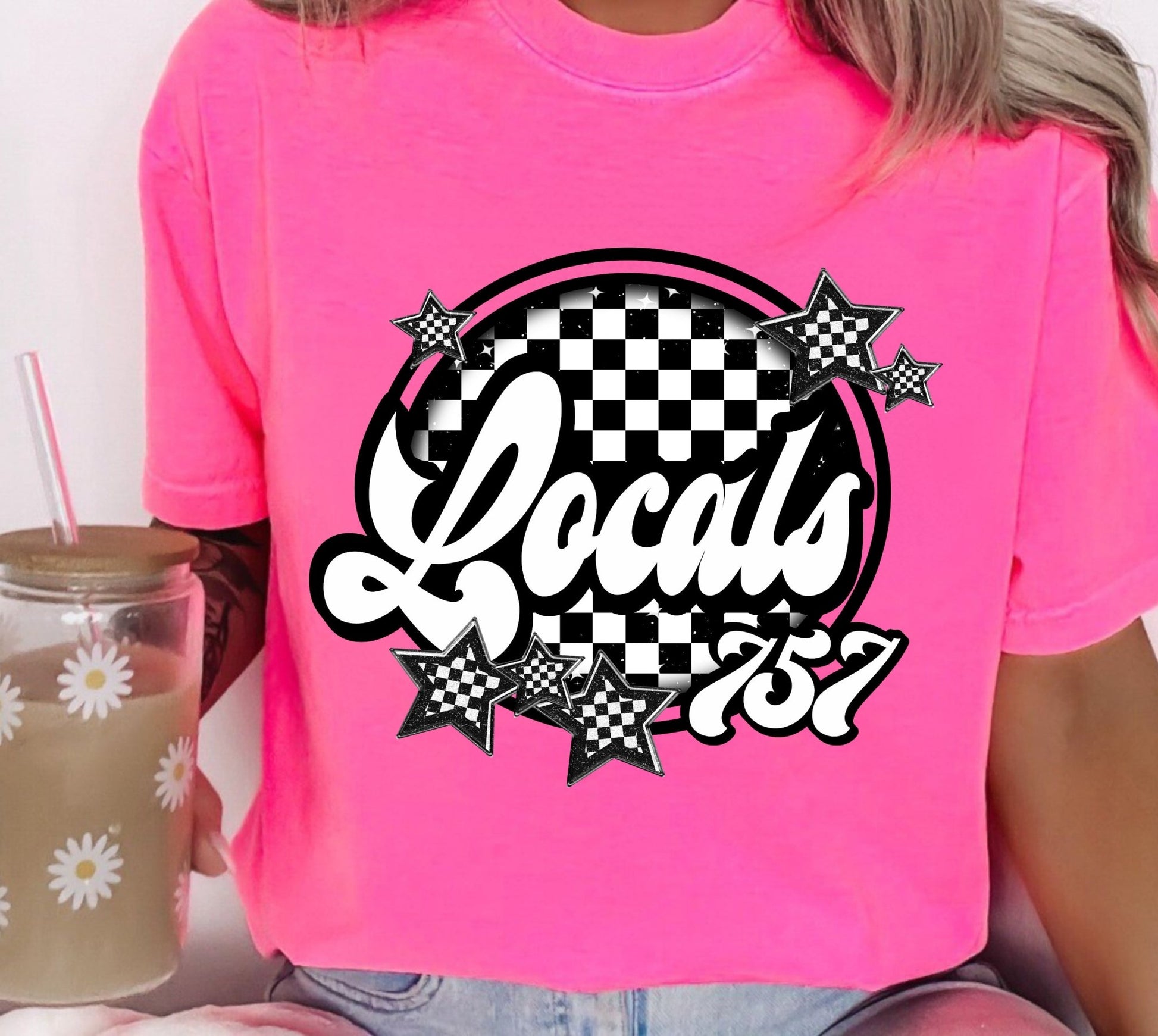 Locals 757 Checker & Stars Design T-Shirt