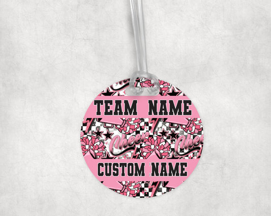 Pink Cheer Acrylic Bag Tag - Custom Text