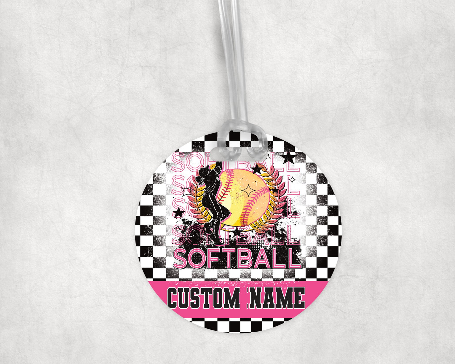 Softball Girl Acrylic Bag Tag - Custom Text