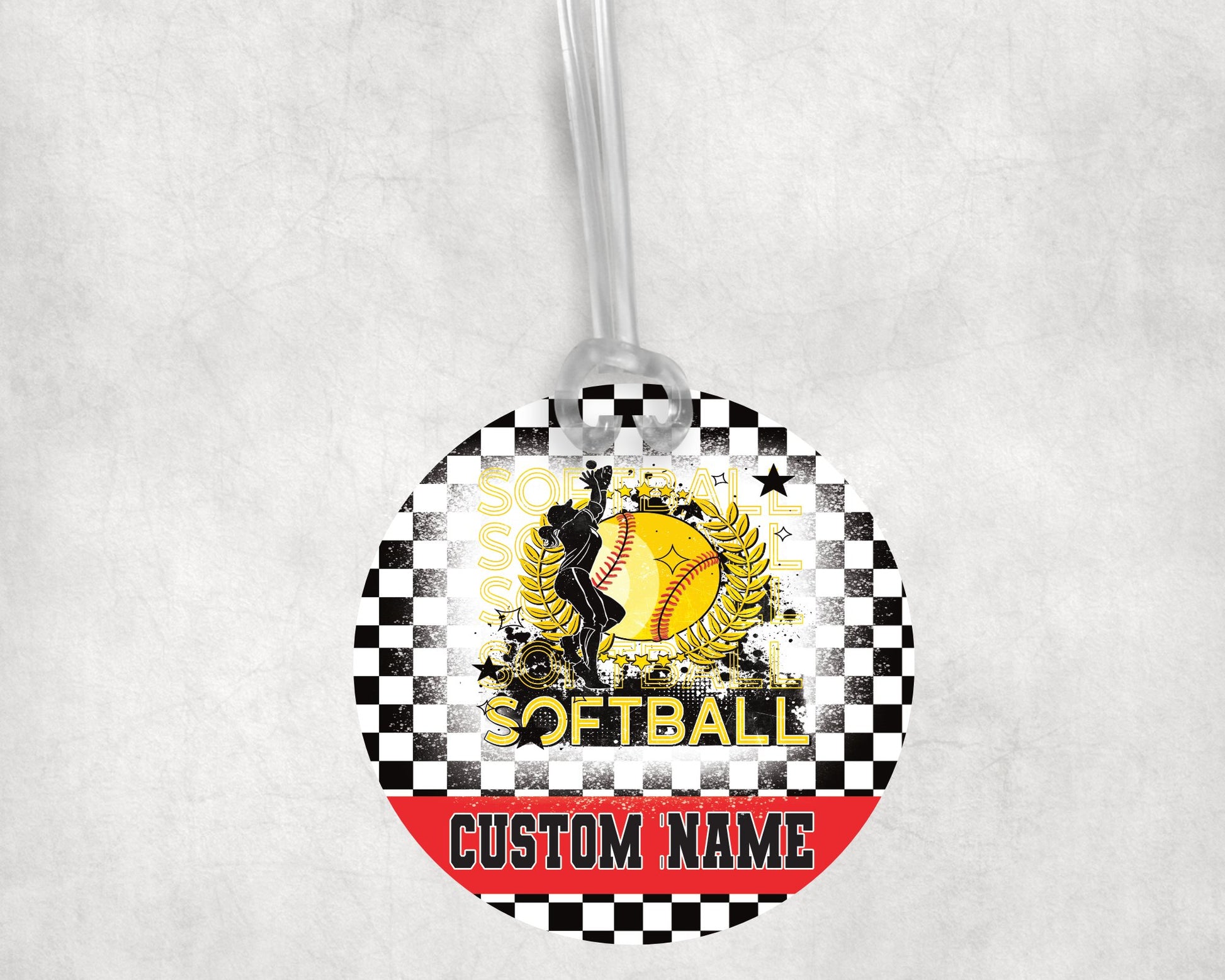 Softball Girl Yellow Acrylic Bag Tag - Custom Text