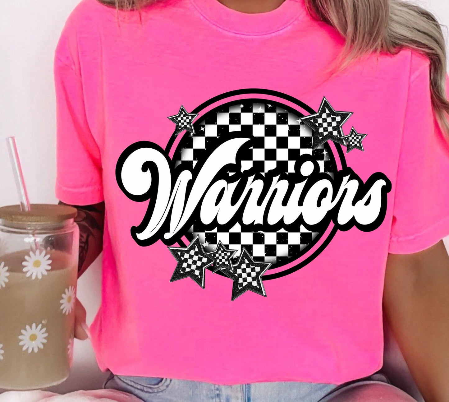 Warriors Checker & Stars Design T-Shirt