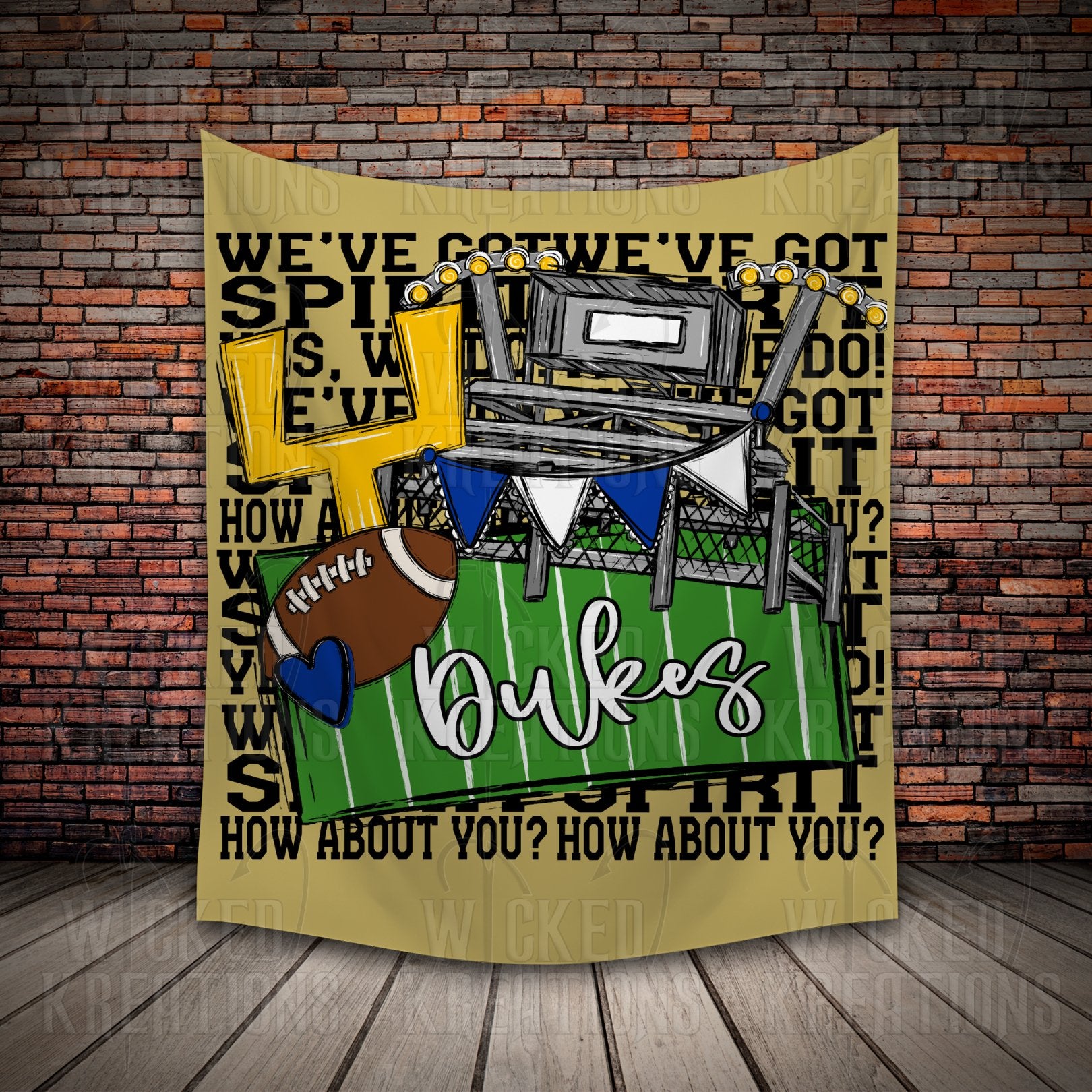 Windsor Dukes We've Got Spirit Football Theme Fleece Throw Version 1