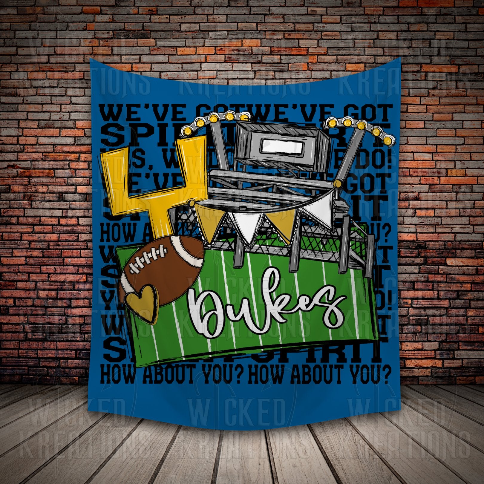 Windsor Dukes We've Got Spirit Football Theme Fleece Throw Version 4